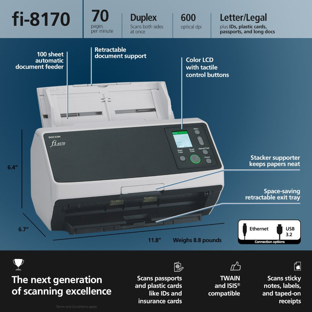 Ricoh Fujitsu fi-8170 A4 Duplex Document Scanner