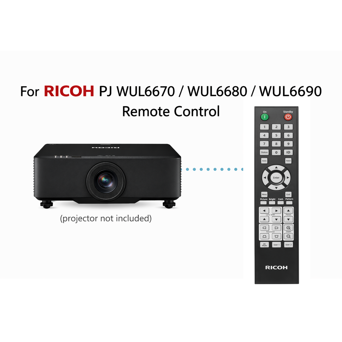 Ricoh Projector Remote Control for PJ WUL6670 / WUL6680 / WUL6690